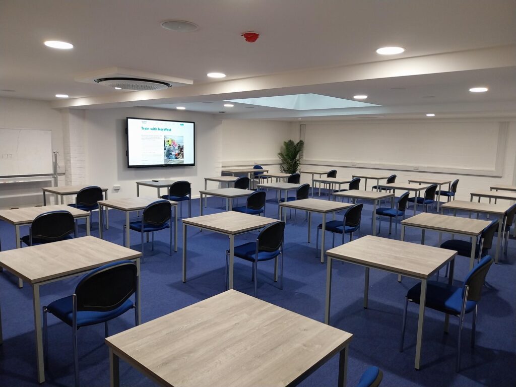 Classroom layout for a training course at The Hub Walton Summit Conference and training centre